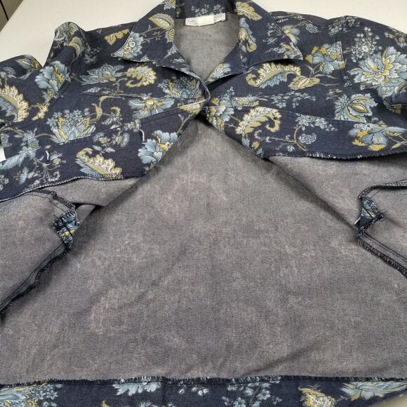 La Chemise Blue Tan Yellow Floral Jeans Style Jacket Shacket Vintage USA Medium - Picture 5 of 5